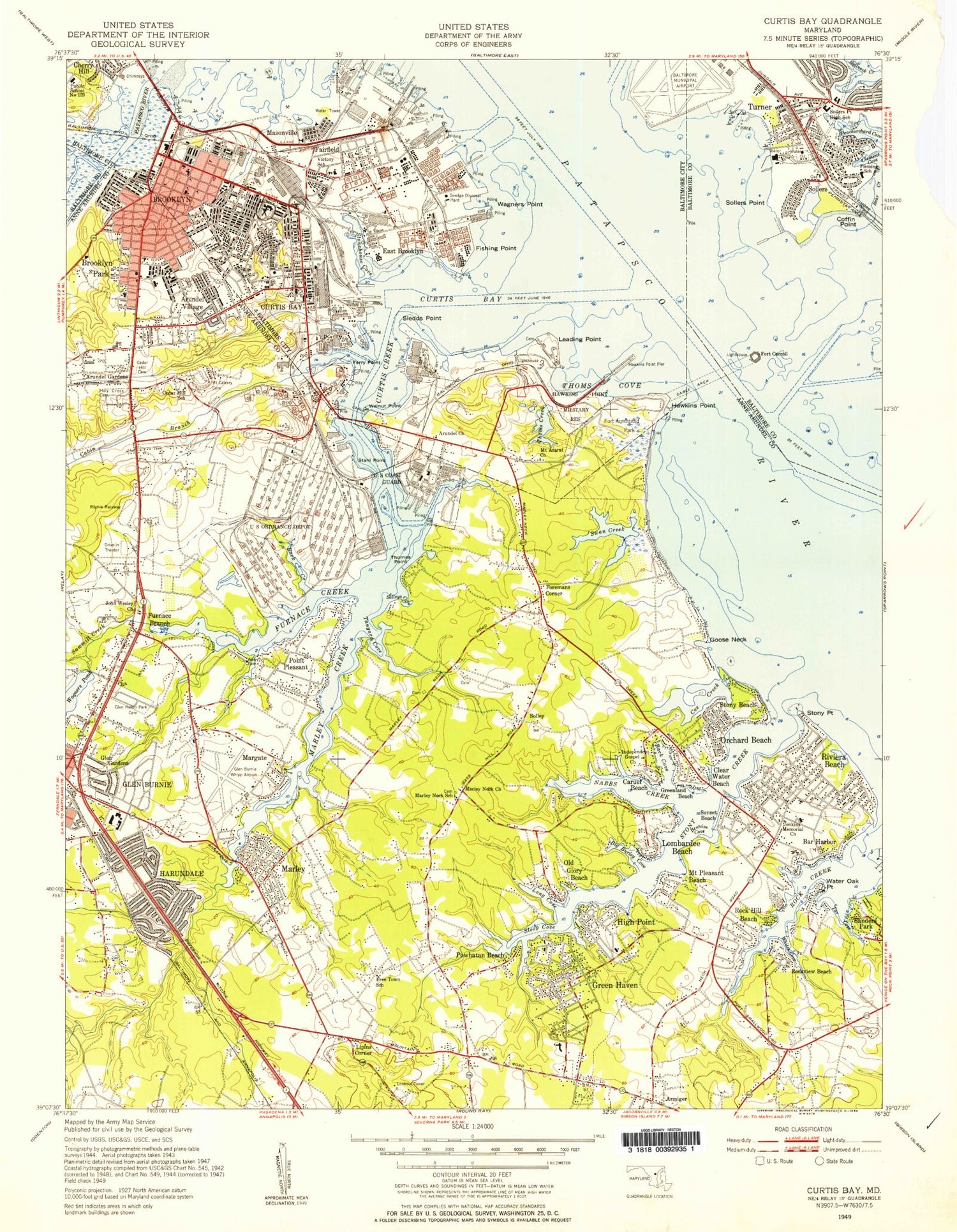 Classic USGS Curtis Bay Maryland 7.5'x7.5' Topo Map Image