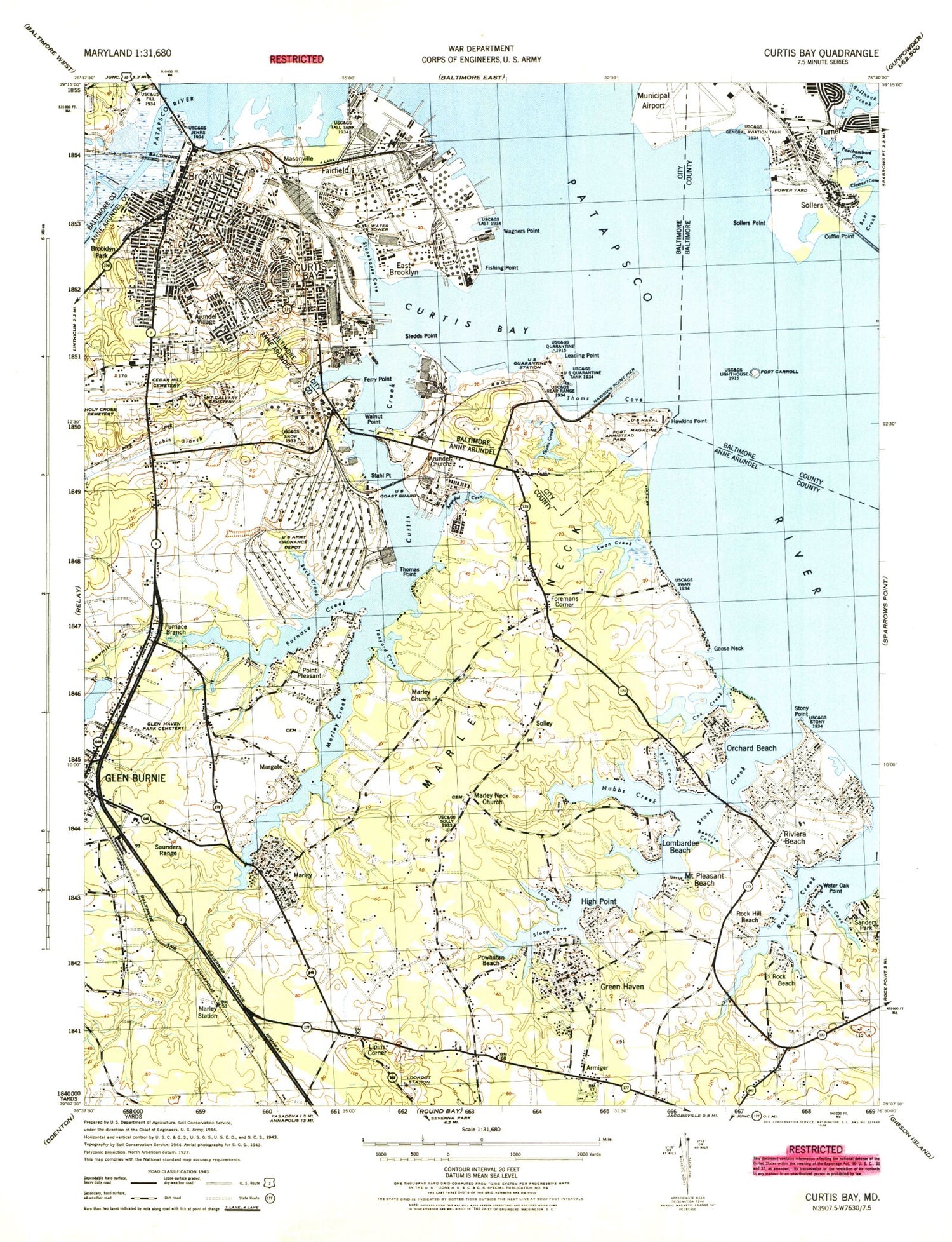 Classic USGS Curtis Bay Maryland 7.5'x7.5' Topo Map Image