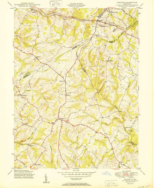 Classic USGS Damascus Maryland 7.5'x7.5' Topo Map Image