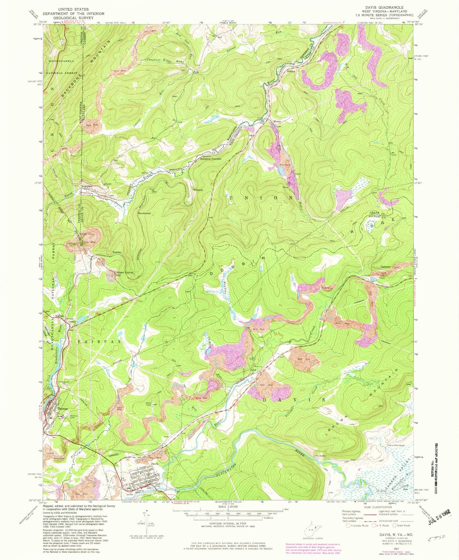 Classic USGS Davis West Virginia 7.5'x7.5' Topo Map Image