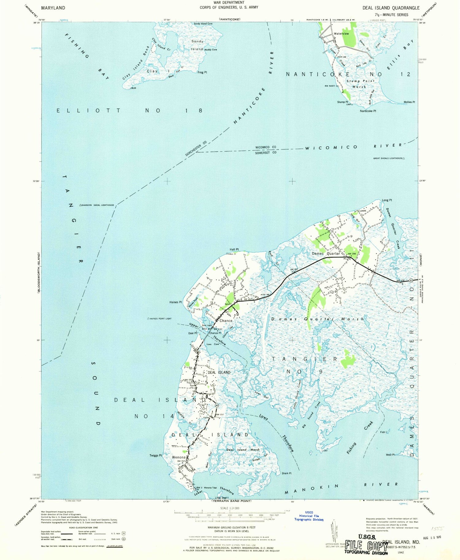 Classic USGS Deal Island Maryland 7.5'x7.5' Topo Map Image