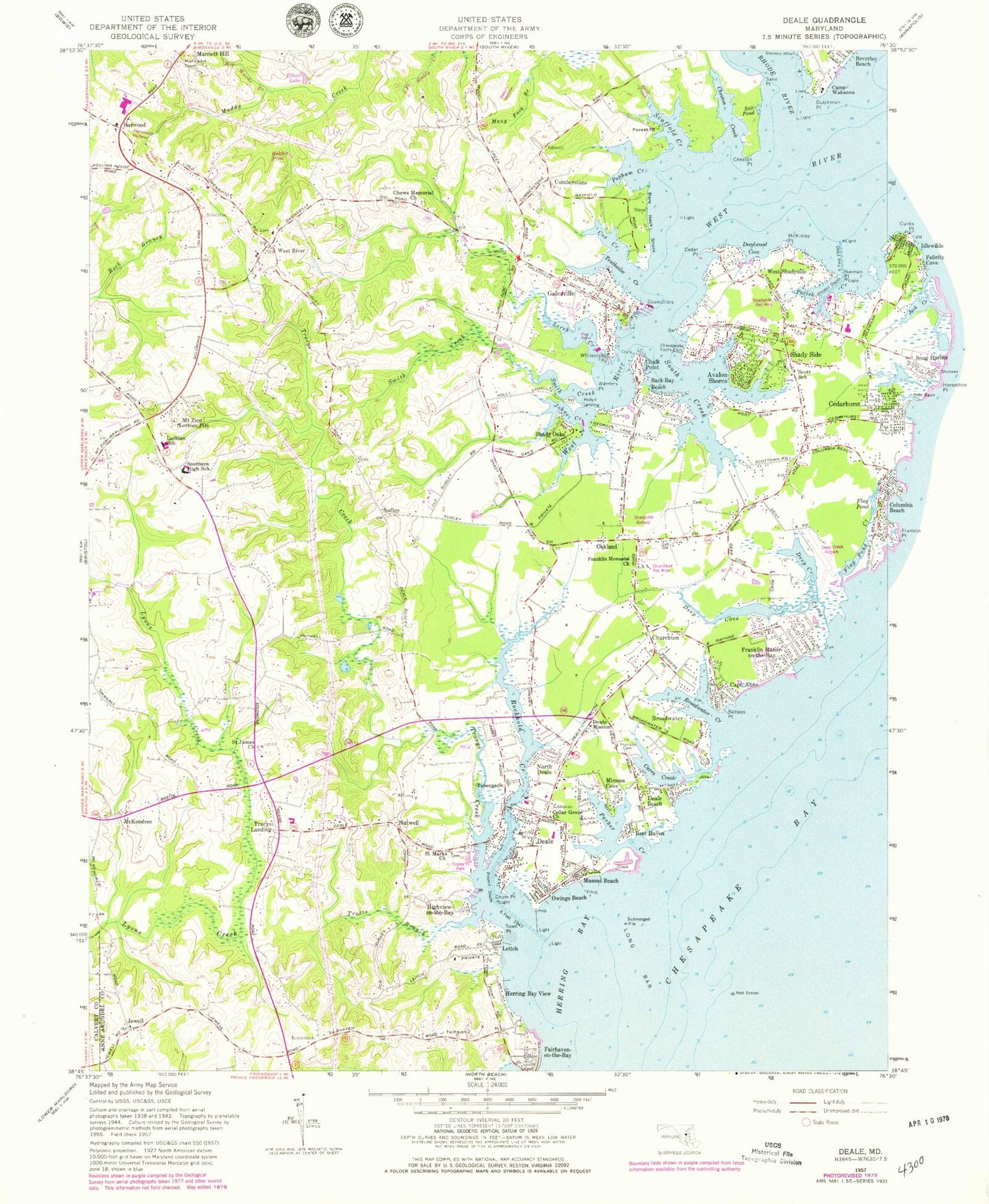 Classic USGS Deale Maryland 7.5'x7.5' Topo Map Image