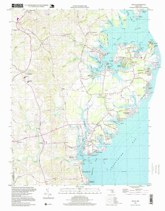 Classic USGS Deale Maryland 7.5'x7.5' Topo Map Image
