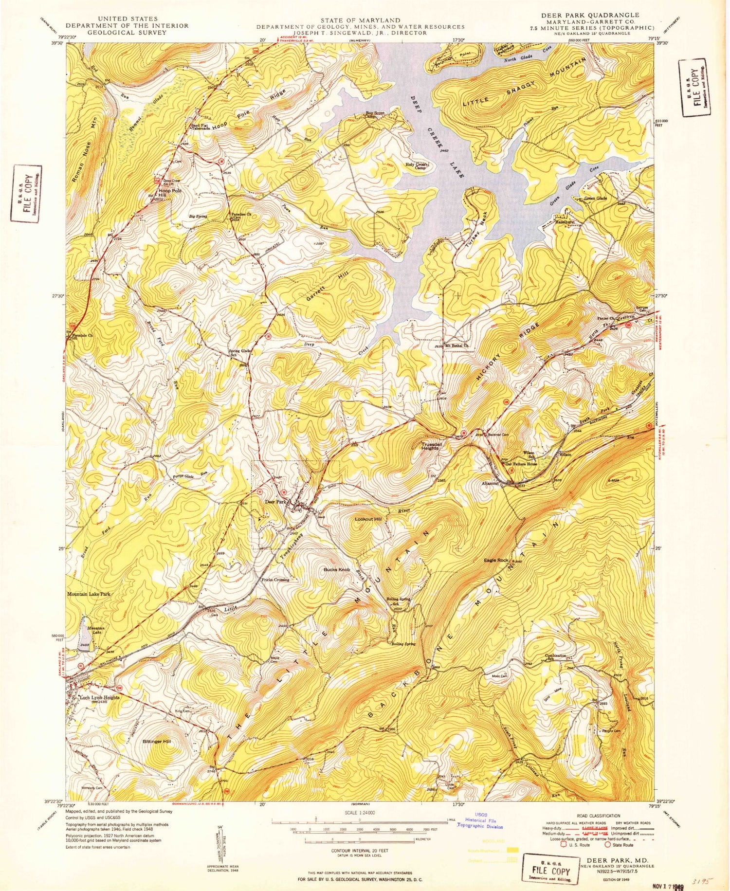 Classic USGS Deer Park Maryland 7.5'x7.5' Topo Map Image