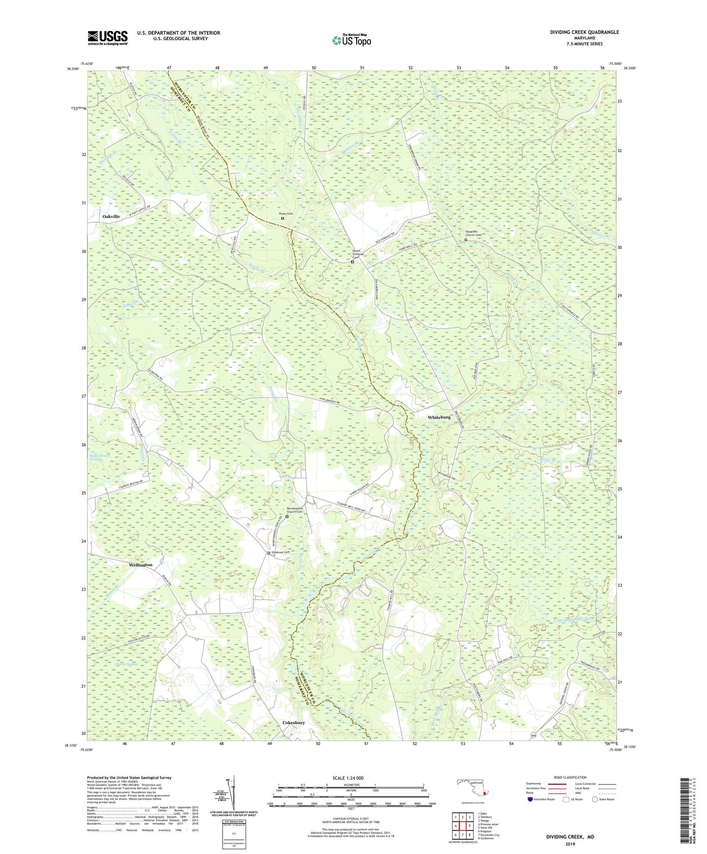 Dividing Creek Maryland US Topo Map Image