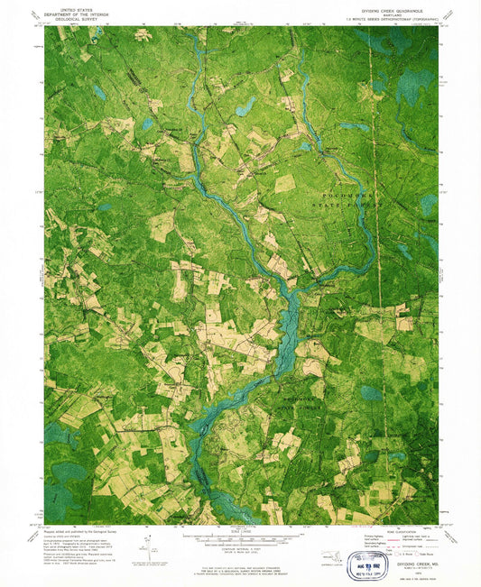 Classic USGS Dividing Creek Maryland 7.5'x7.5' Topo Map Image