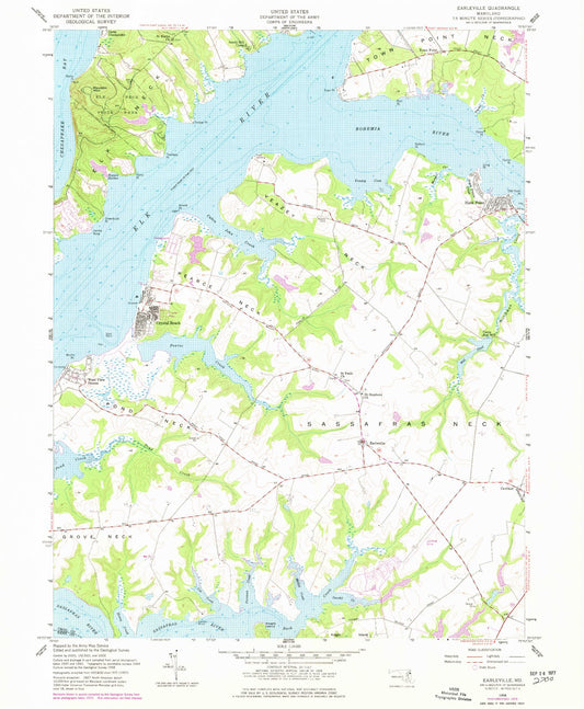 Classic USGS Earleville Maryland 7.5'x7.5' Topo Map Image