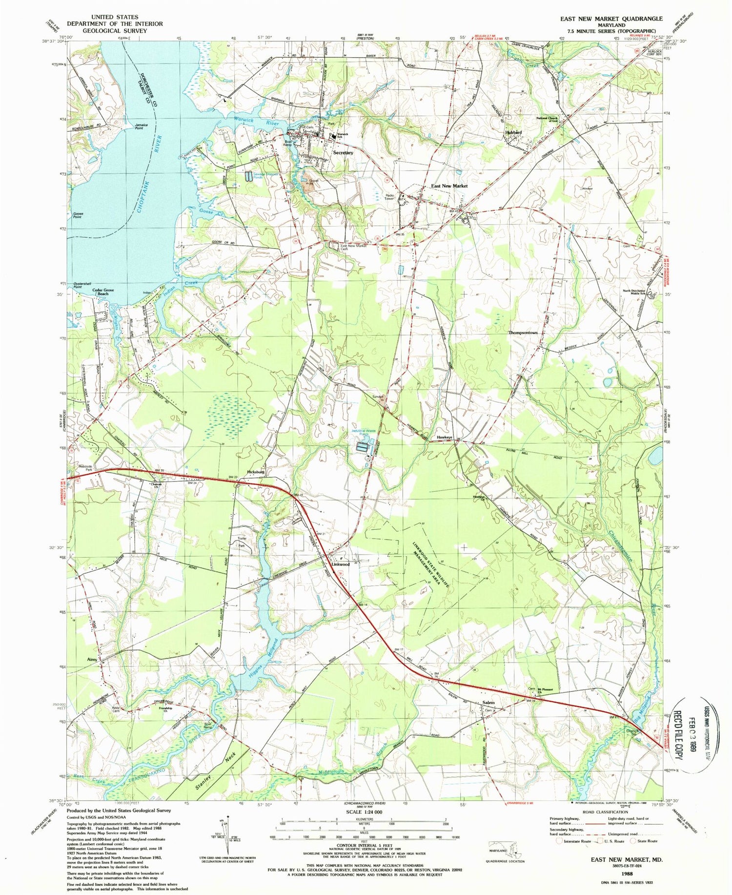 Classic USGS East New Market Maryland 7.5'x7.5' Topo Map Image
