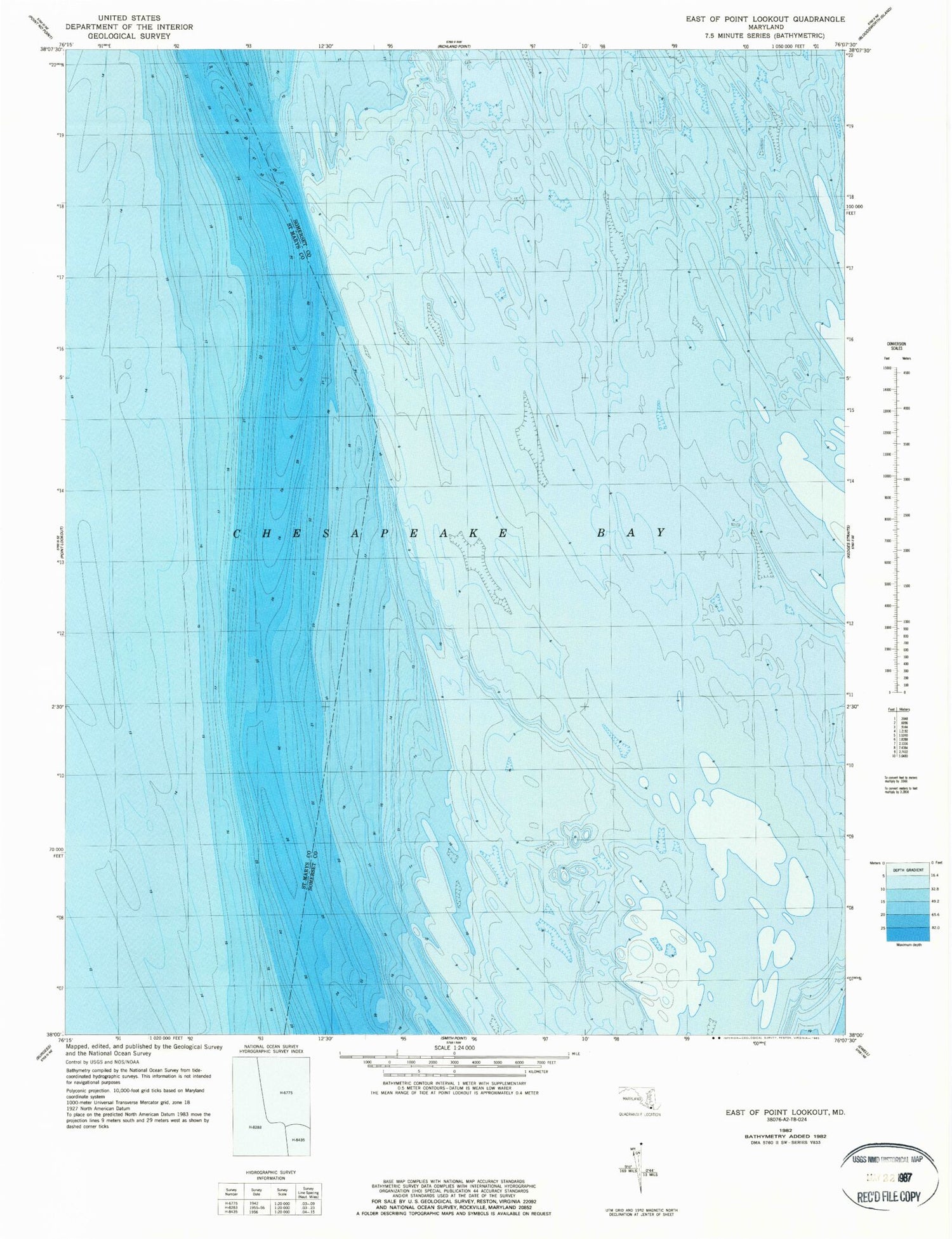 Classic USGS East of Point Lookout (All Water) Maryland 7.5'x7.5' Topo Map Image