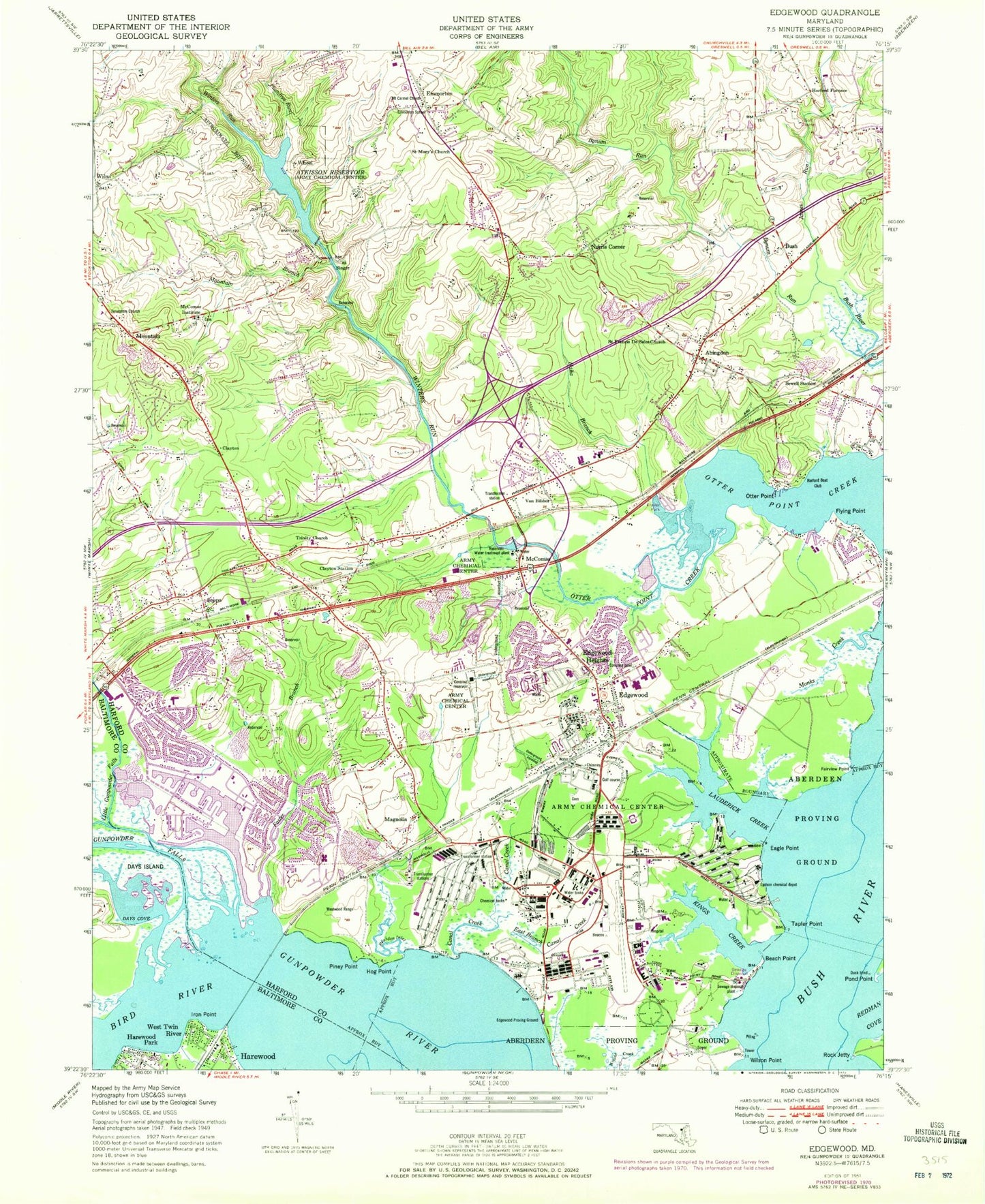 Classic USGS Edgewood Maryland 7.5'x7.5' Topo Map Image