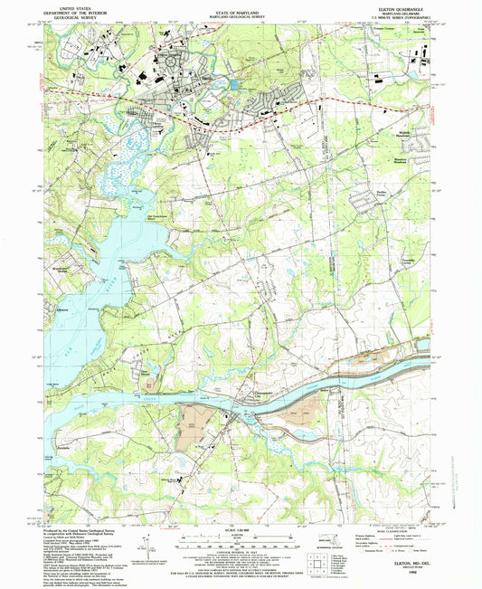 Classic USGS Elkton Maryland 7.5'x7.5' Topo Map Image