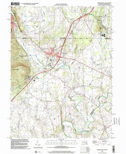 Classic USGS Emmitsburg Maryland 7.5'x7.5' Topo Map Image