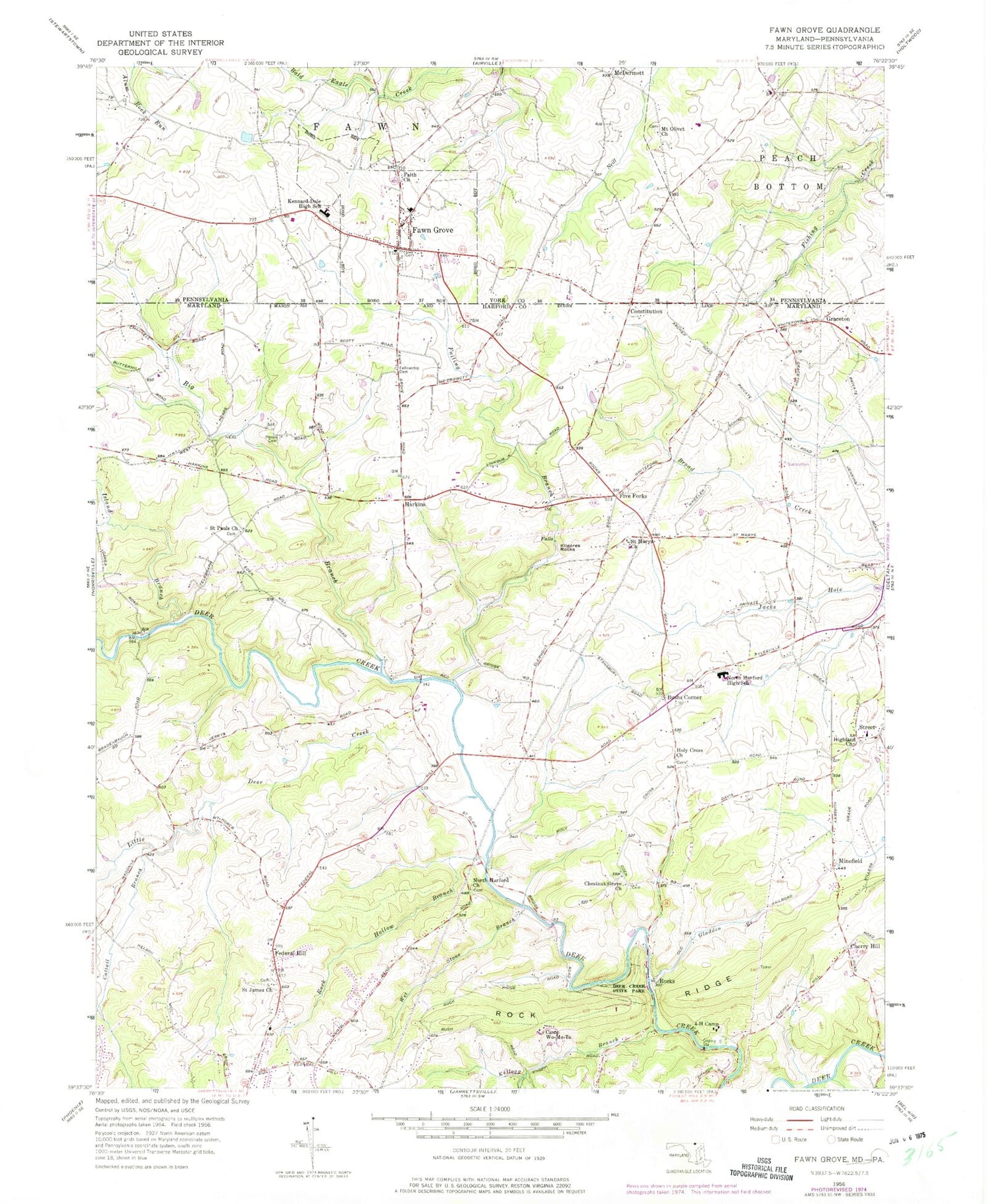 Classic USGS Fawn Grove Pennsylvania 7.5'x7.5' Topo Map Image