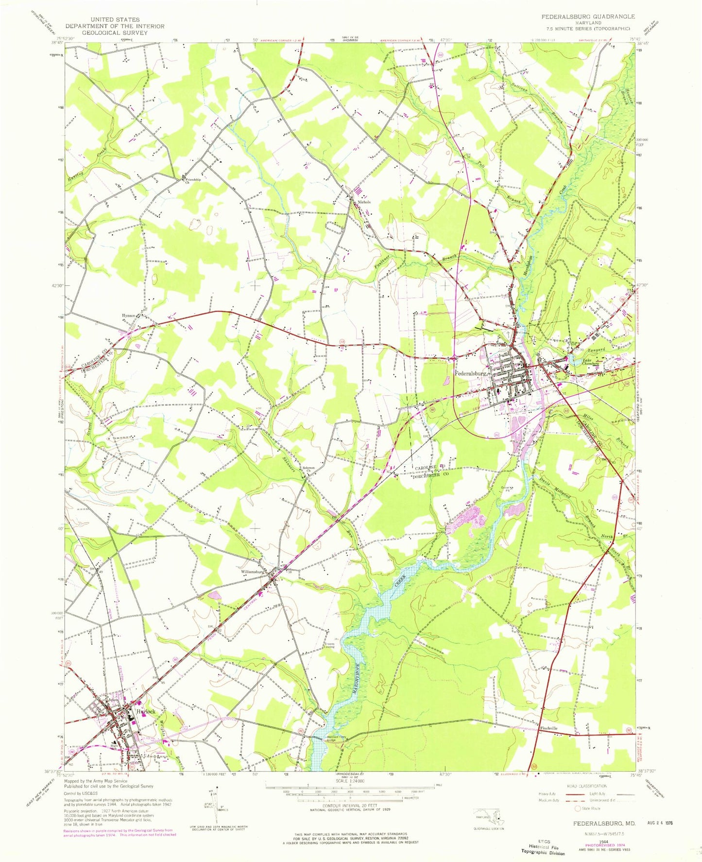 Classic USGS Federalsburg Maryland 7.5'x7.5' Topo Map Image