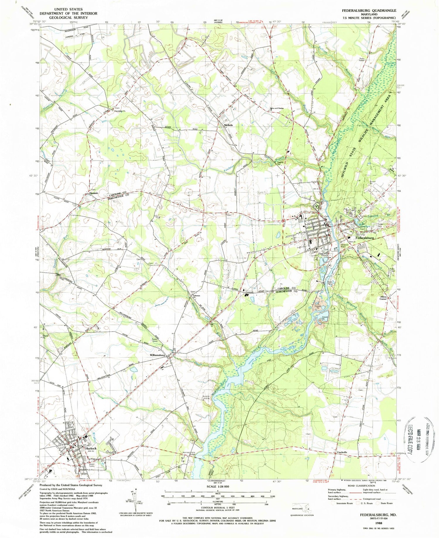 Classic USGS Federalsburg Maryland 7.5'x7.5' Topo Map Image