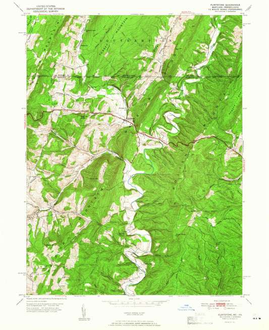 Classic USGS Flintstone Maryland 7.5'x7.5' Topo Map Image