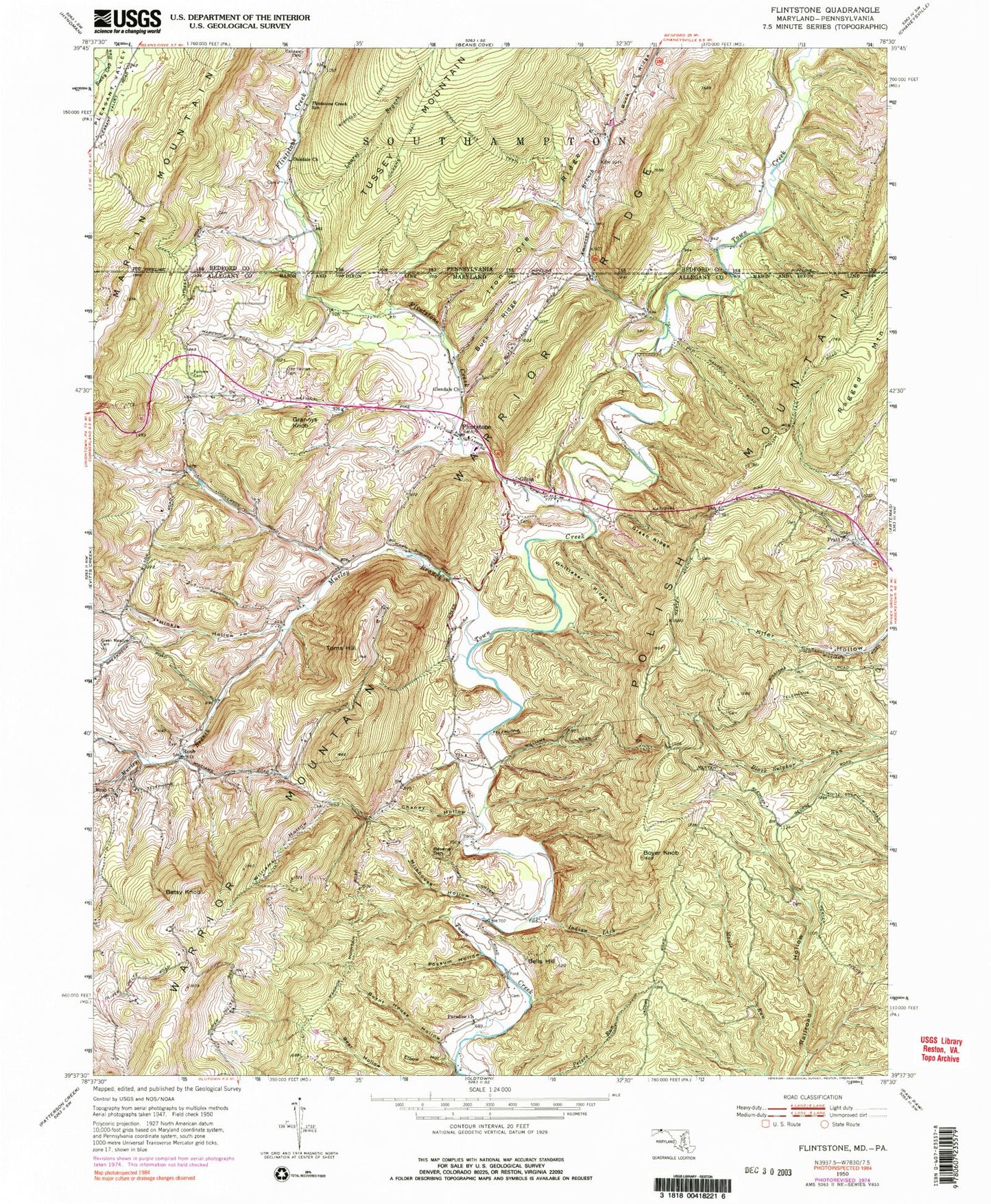 Classic USGS Flintstone Maryland 7.5'x7.5' Topo Map Image