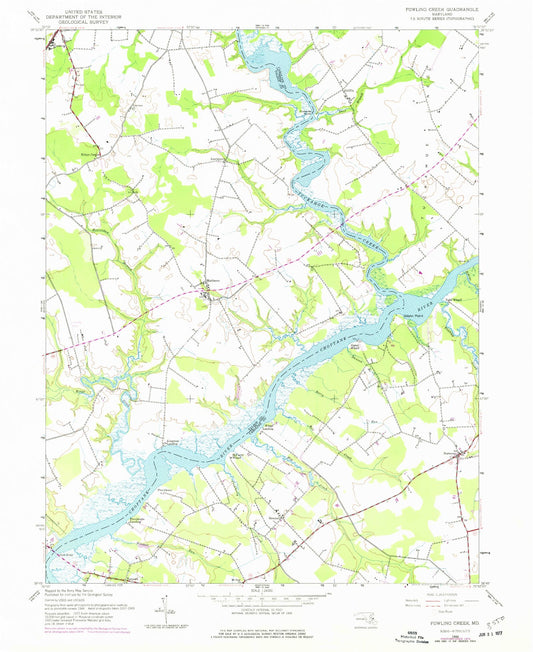 Classic USGS Fowling Creek Maryland 7.5'x7.5' Topo Map Image