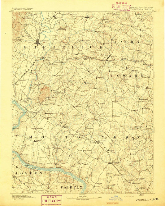 Historic 1893 Frederick Maryland 30'x30' Topo Map Image