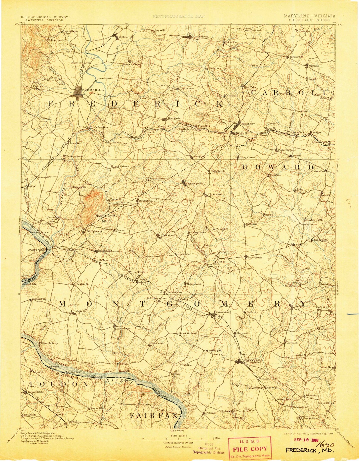 Historic 1894 Frederick Maryland 30'x30' Topo Map Image