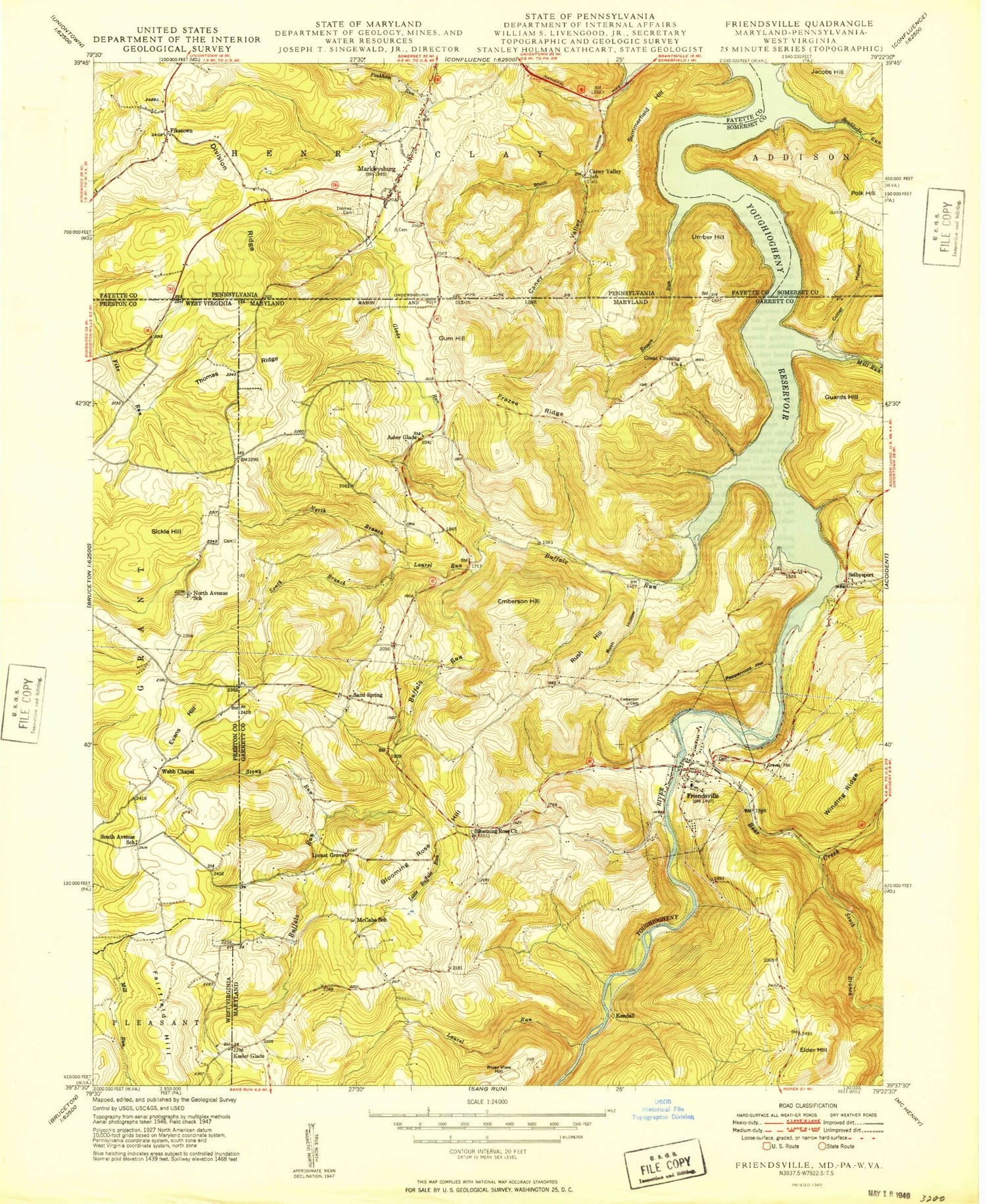 Classic USGS Friendsville Maryland 7.5'x7.5' Topo Map Image