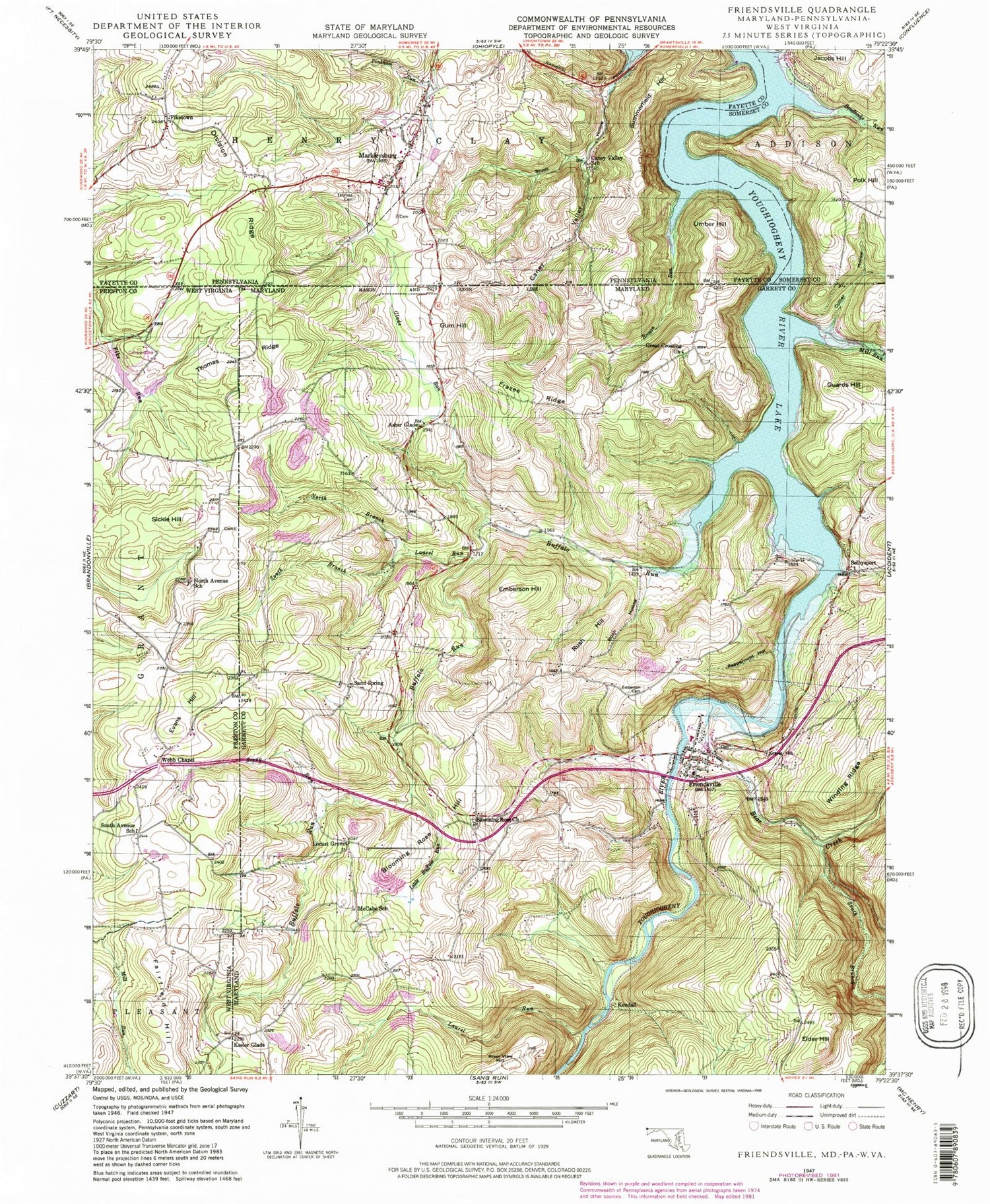 Classic USGS Friendsville Maryland 7.5'x7.5' Topo Map Image