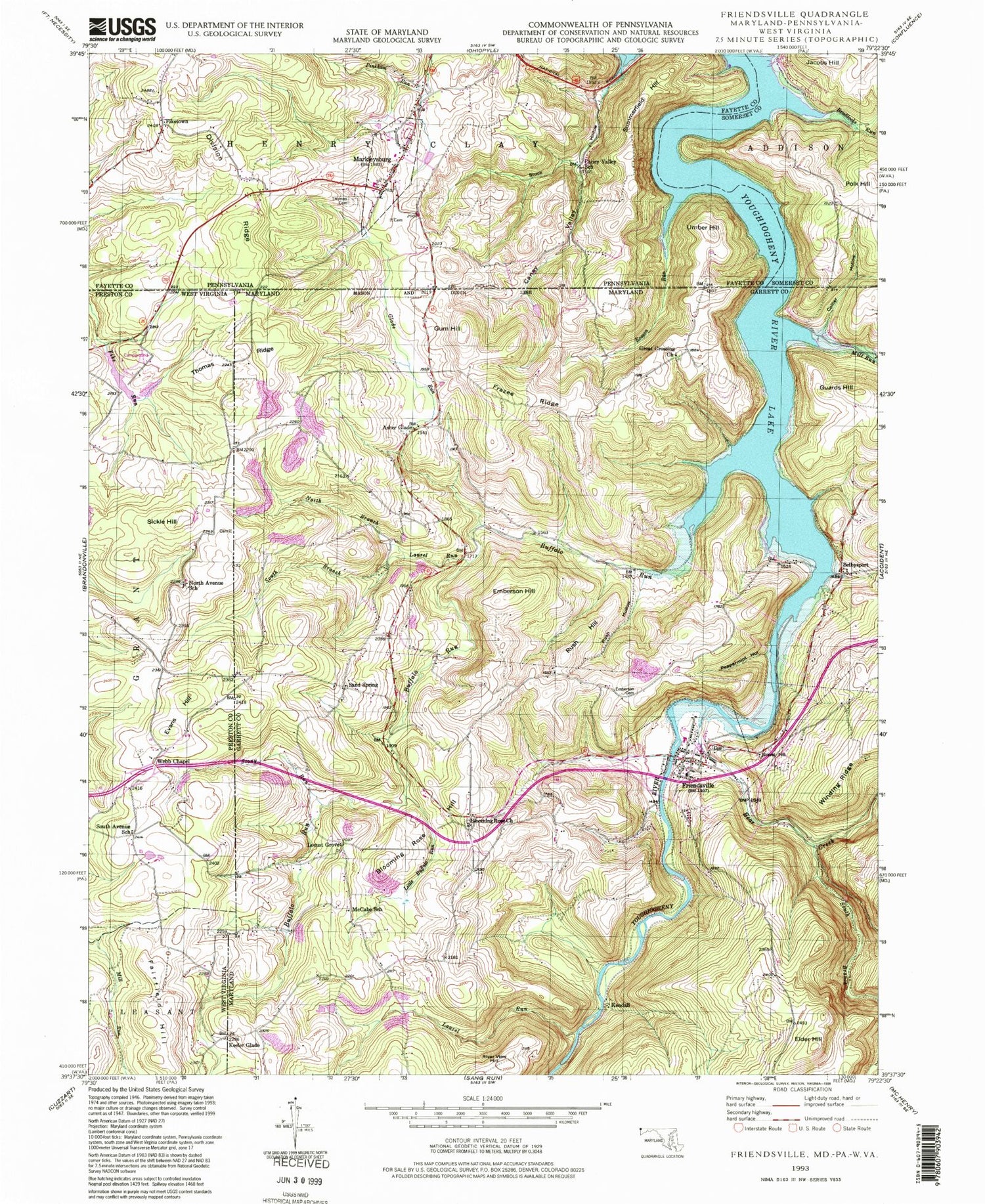 Classic USGS Friendsville Maryland 7.5'x7.5' Topo Map Image