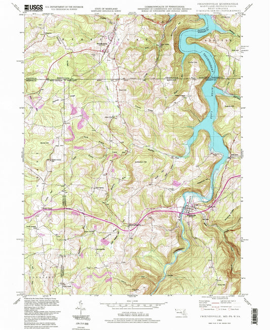 Classic USGS Friendsville Maryland 7.5'x7.5' Topo Map Image