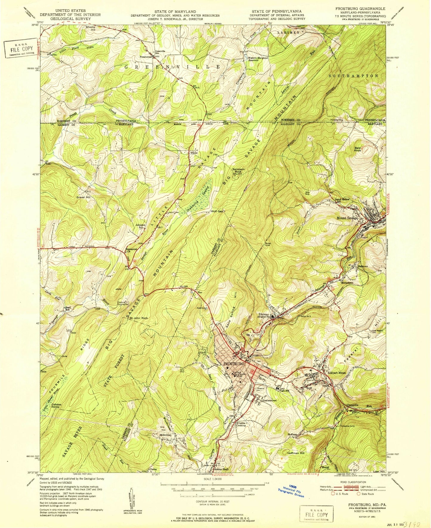 Classic USGS Frostburg Maryland 7.5'x7.5' Topo Map Image