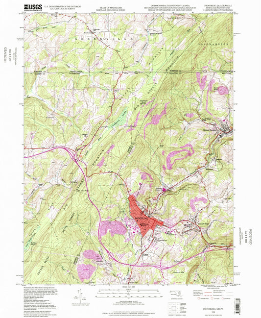 Classic USGS Frostburg Maryland 7.5'x7.5' Topo Map Image