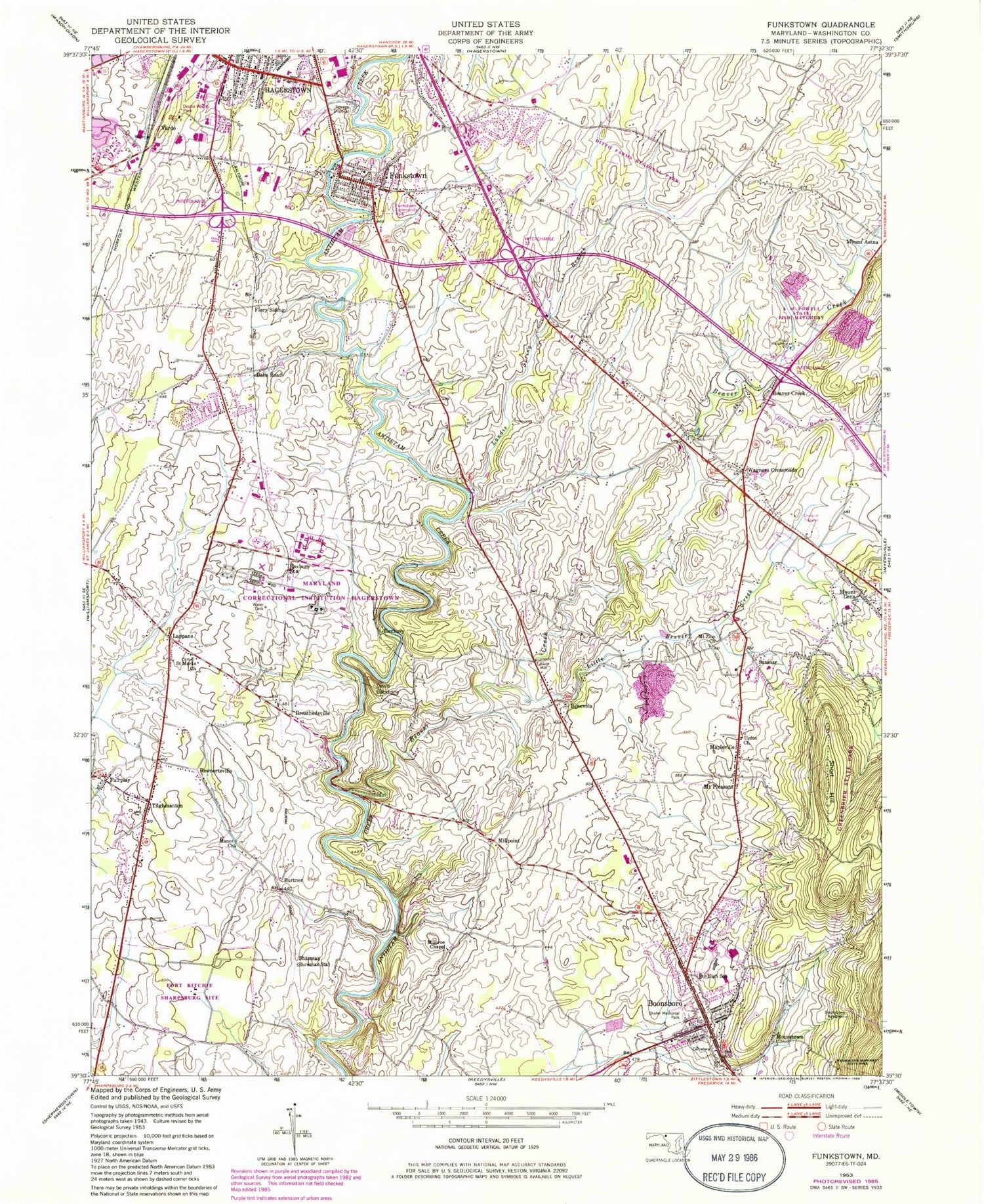 Classic USGS Funkstown Maryland 7.5'x7.5' Topo Map Image