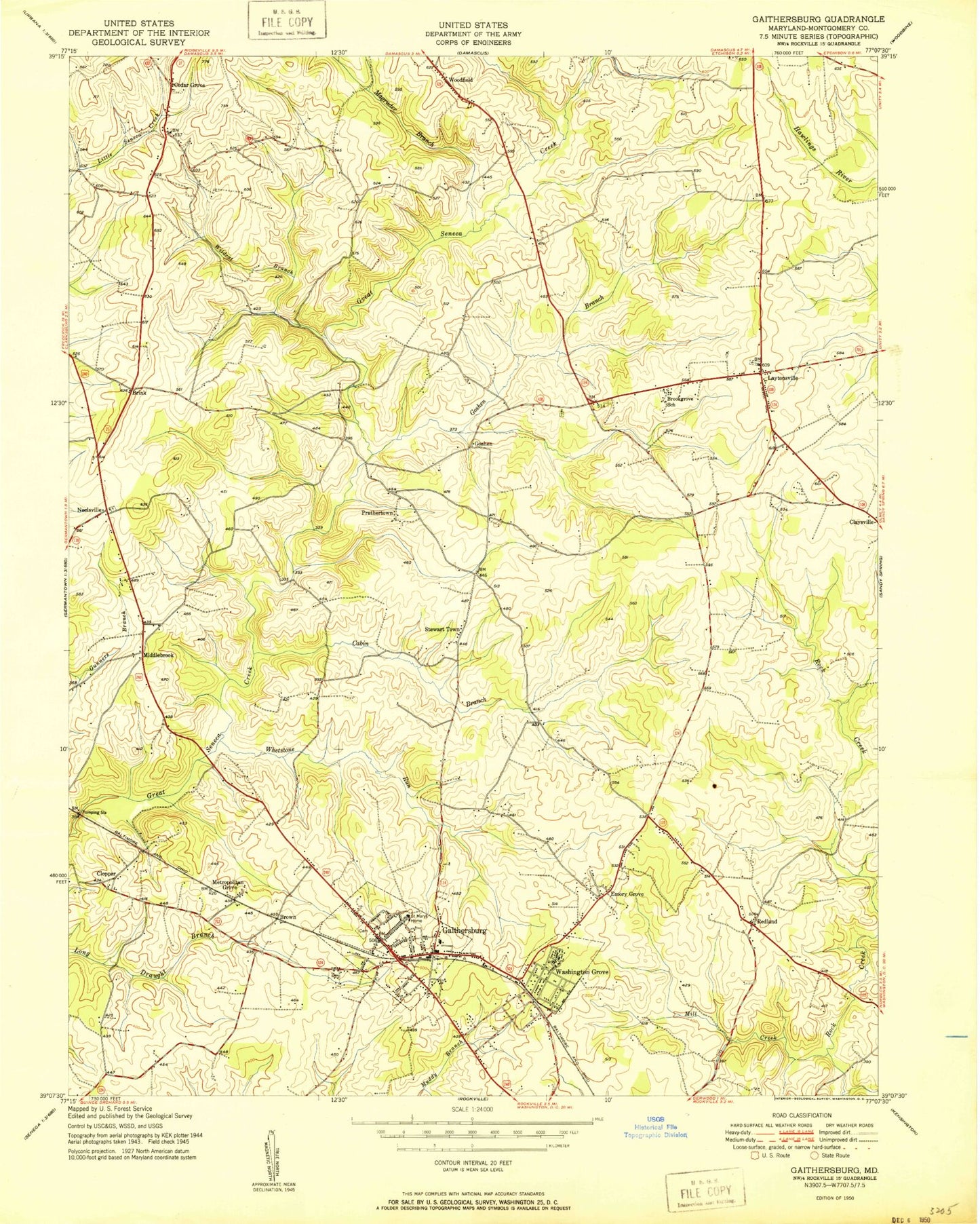 Classic USGS Gaithersburg Maryland 7.5'x7.5' Topo Map Image