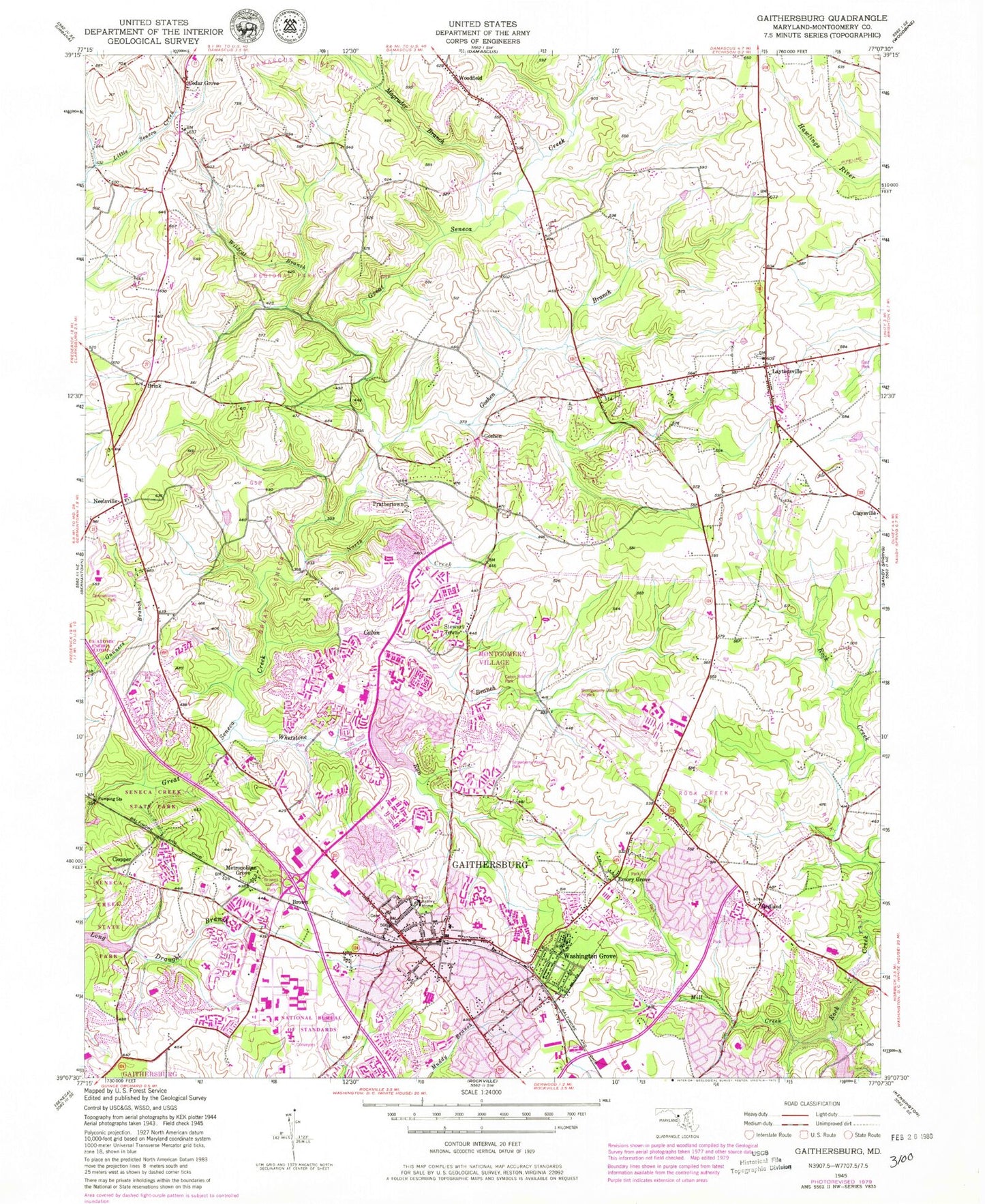 Classic USGS Gaithersburg Maryland 7.5'x7.5' Topo Map Image