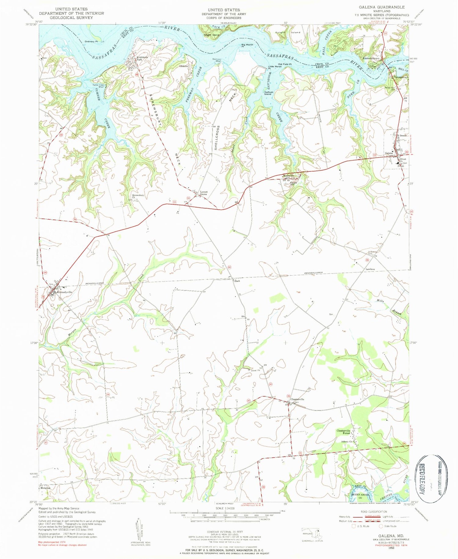 Classic USGS Galena Maryland 7.5'x7.5' Topo Map Image