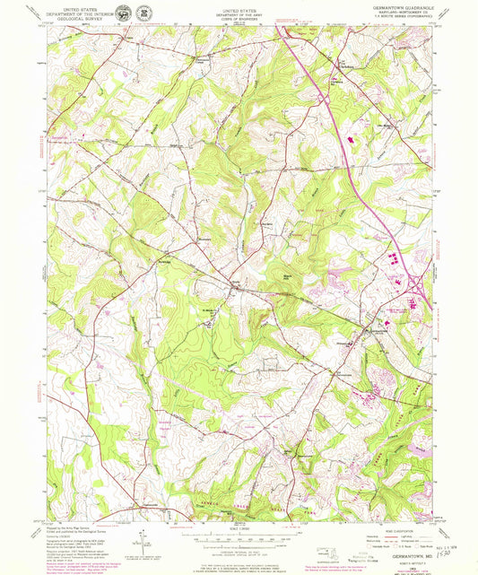 Classic USGS Germantown Maryland 7.5'x7.5' Topo Map Image