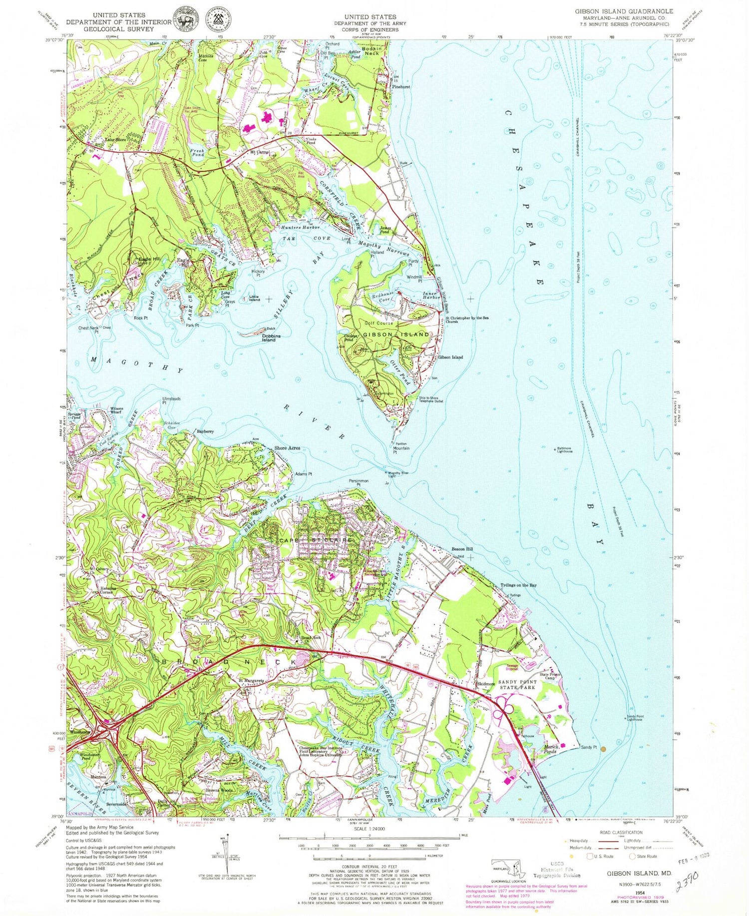 Classic USGS Gibson Island Maryland 7.5'x7.5' Topo Map Image