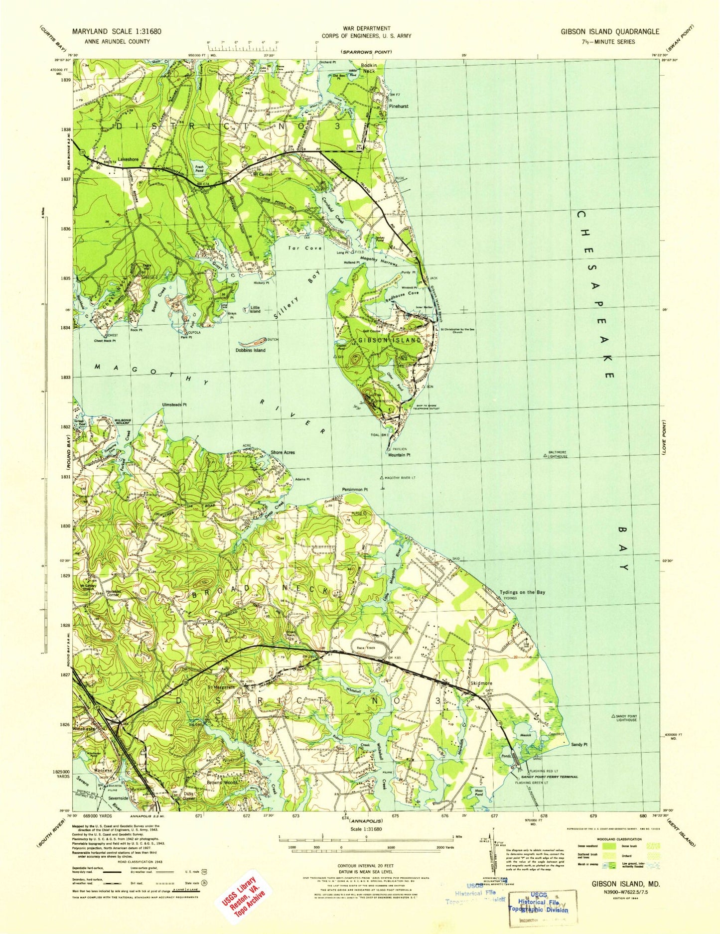 Classic USGS Gibson Island Maryland 7.5'x7.5' Topo Map Image