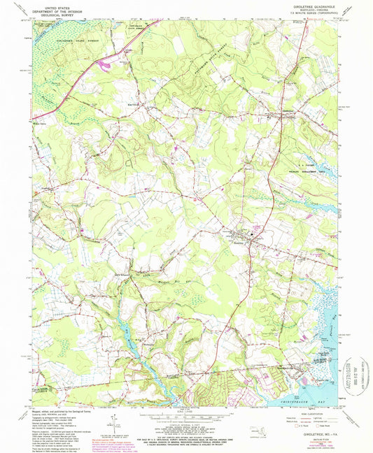 Classic USGS Girdletree Maryland 7.5'x7.5' Topo Map Image