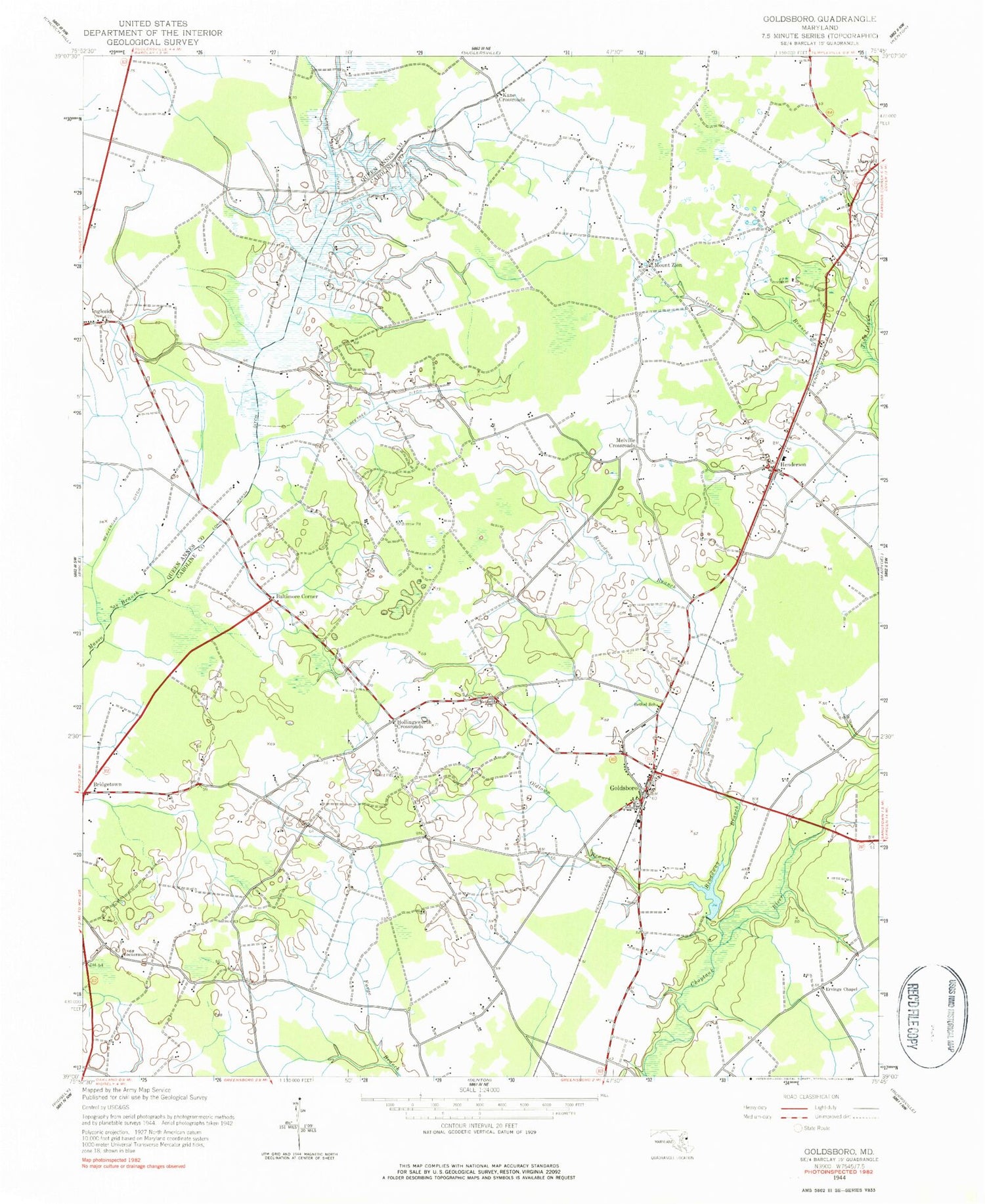 Classic USGS Goldsboro Maryland 7.5'x7.5' Topo Map Image