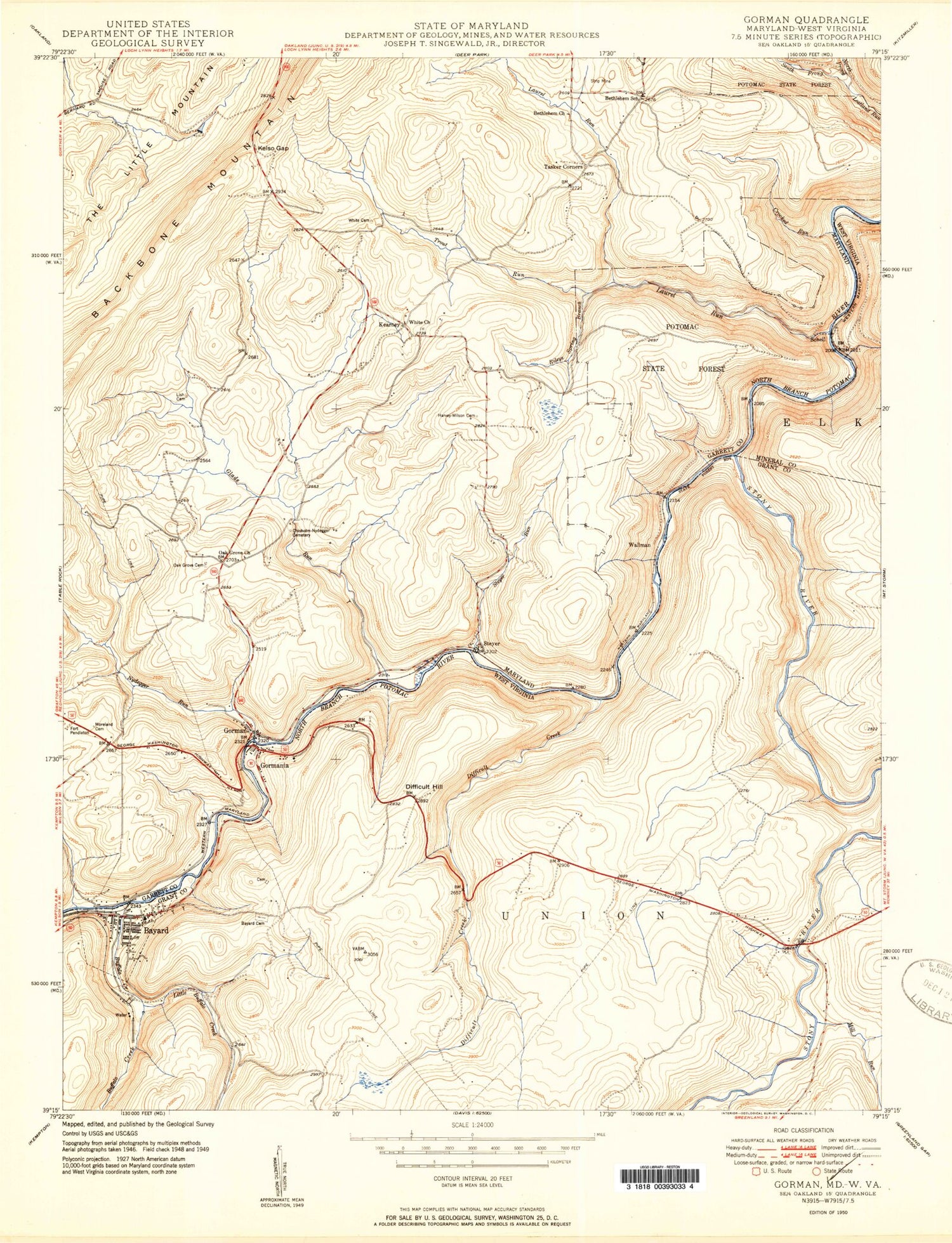 Classic USGS Gorman Maryland 7.5'x7.5' Topo Map Image