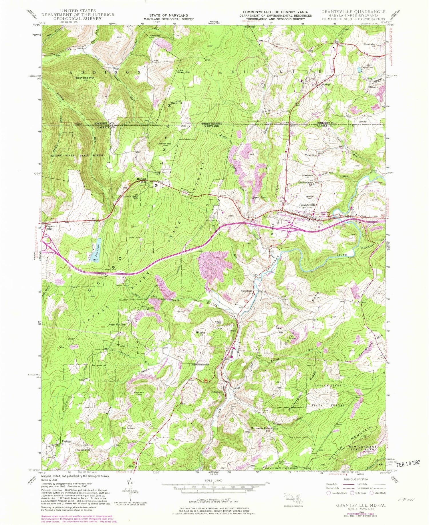 Classic USGS Grantsville Maryland 7.5'x7.5' Topo Map Image