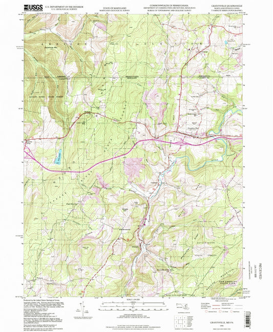 Classic USGS Grantsville Maryland 7.5'x7.5' Topo Map Image