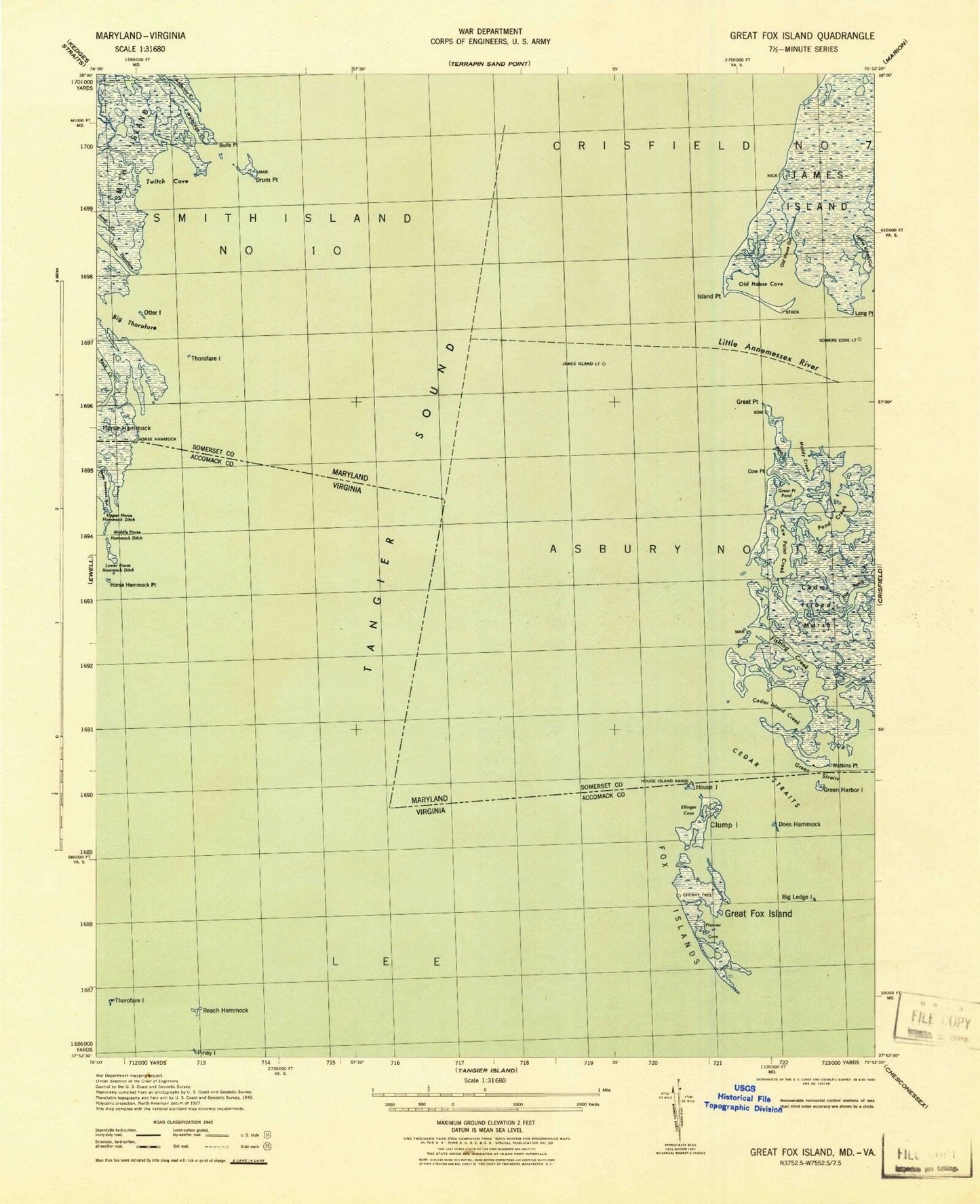 Classic USGS Great Fox Island Virginia 7.5'x7.5' Topo Map Image