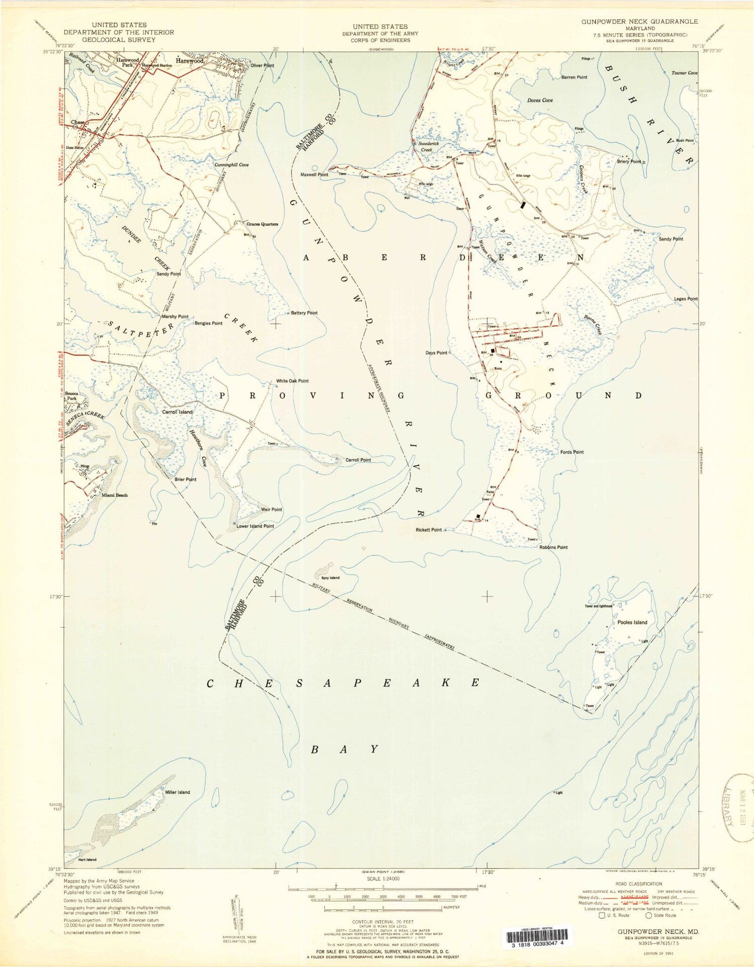 Classic USGS Gunpowder Neck Maryland 7.5'x7.5' Topo Map Image