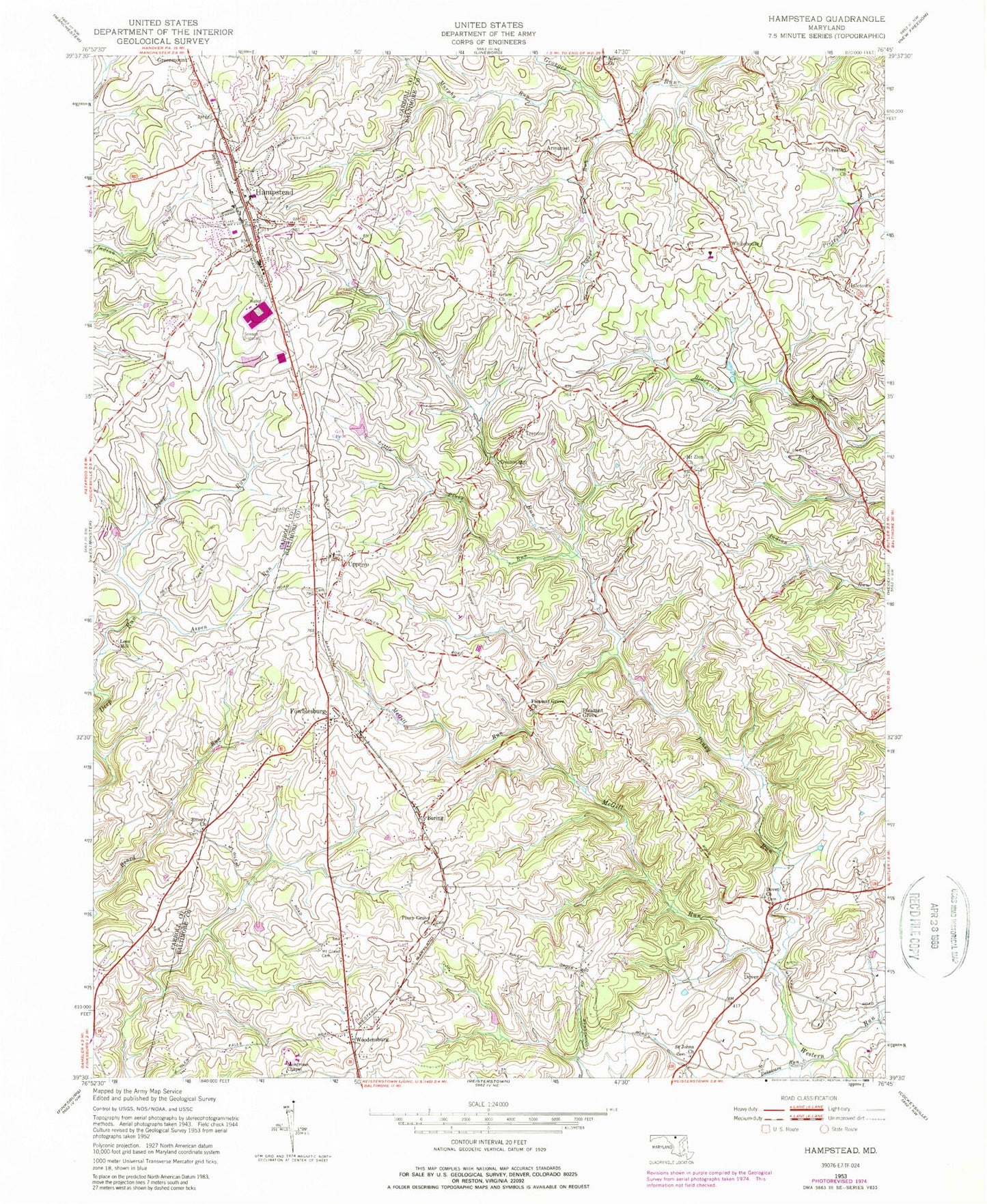Classic USGS Hampstead Maryland 7.5'x7.5' Topo Map Image