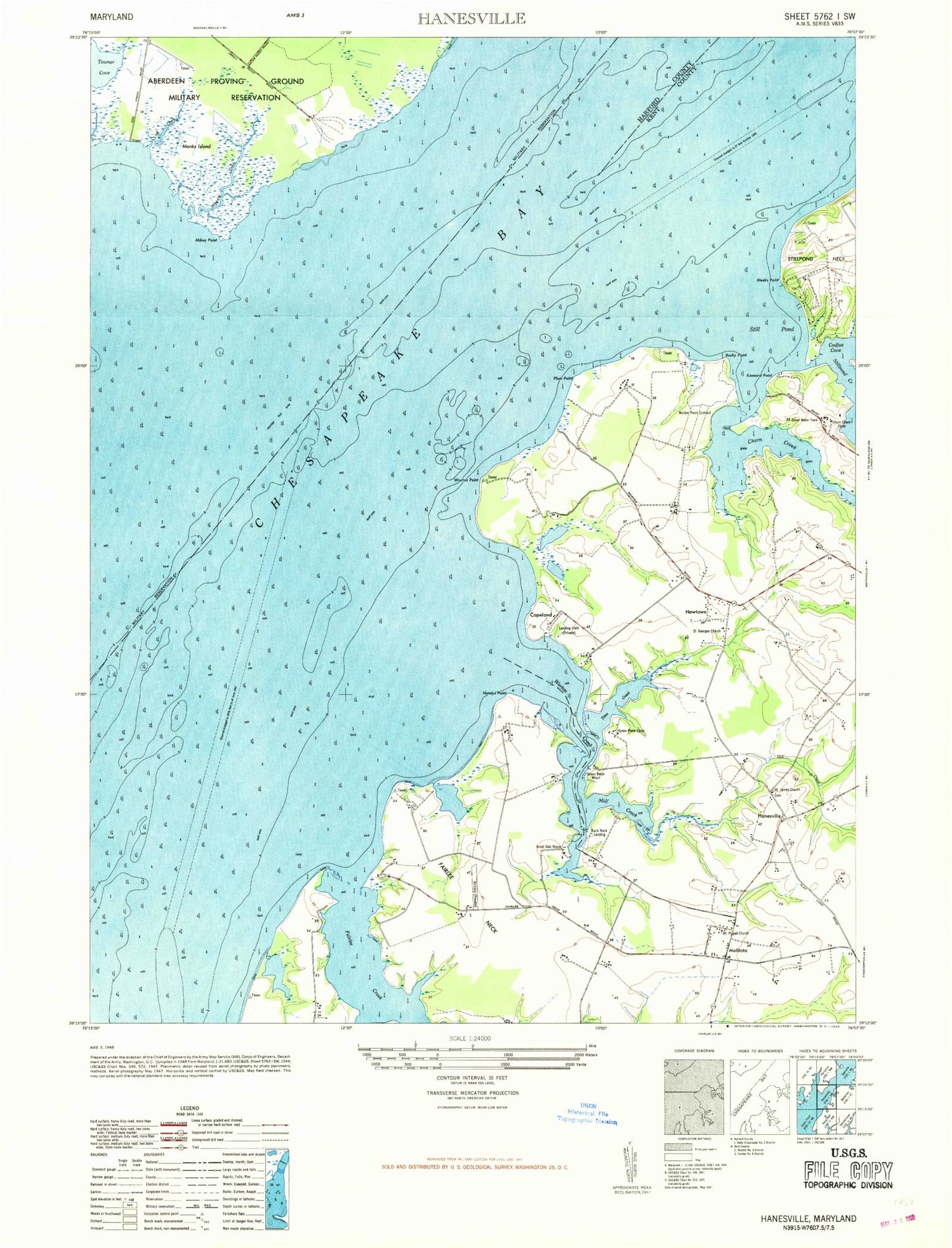 Classic USGS Hanesville Maryland 7.5'x7.5' Topo Map Image