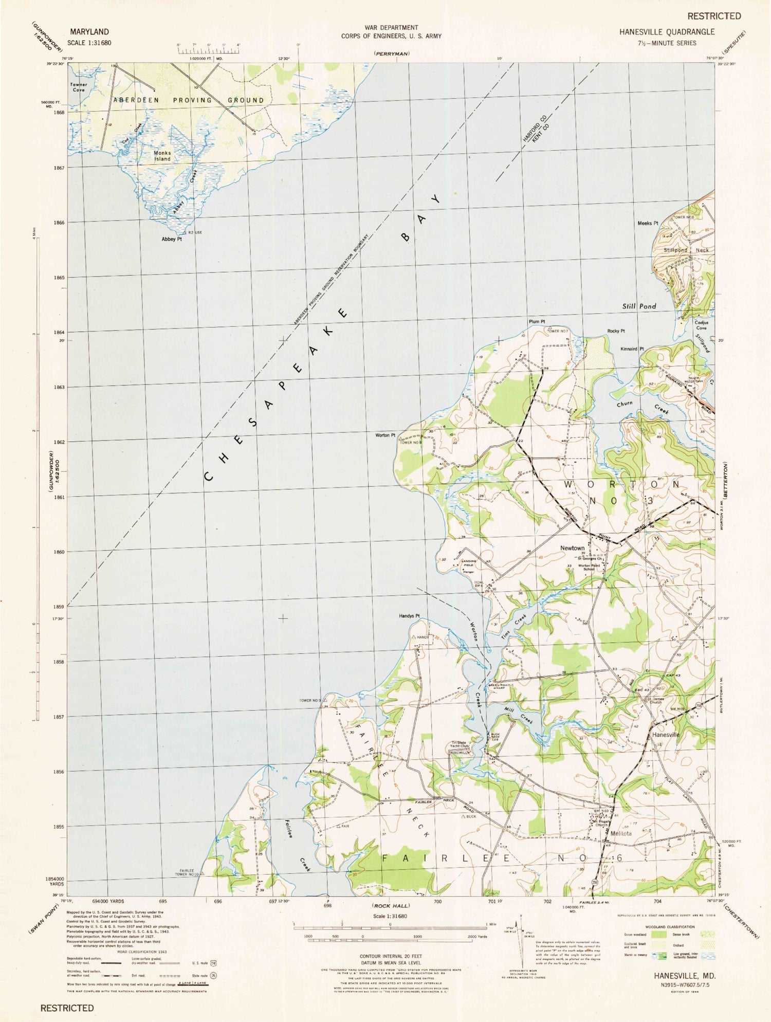 Classic USGS Hanesville Maryland 7.5'x7.5' Topo Map Image