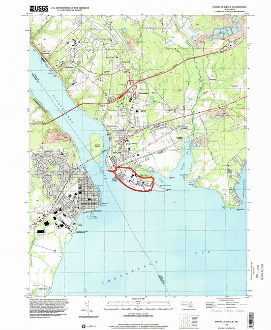 Classic USGS Havre De Grace Maryland 7.5'x7.5' Topo Map Image