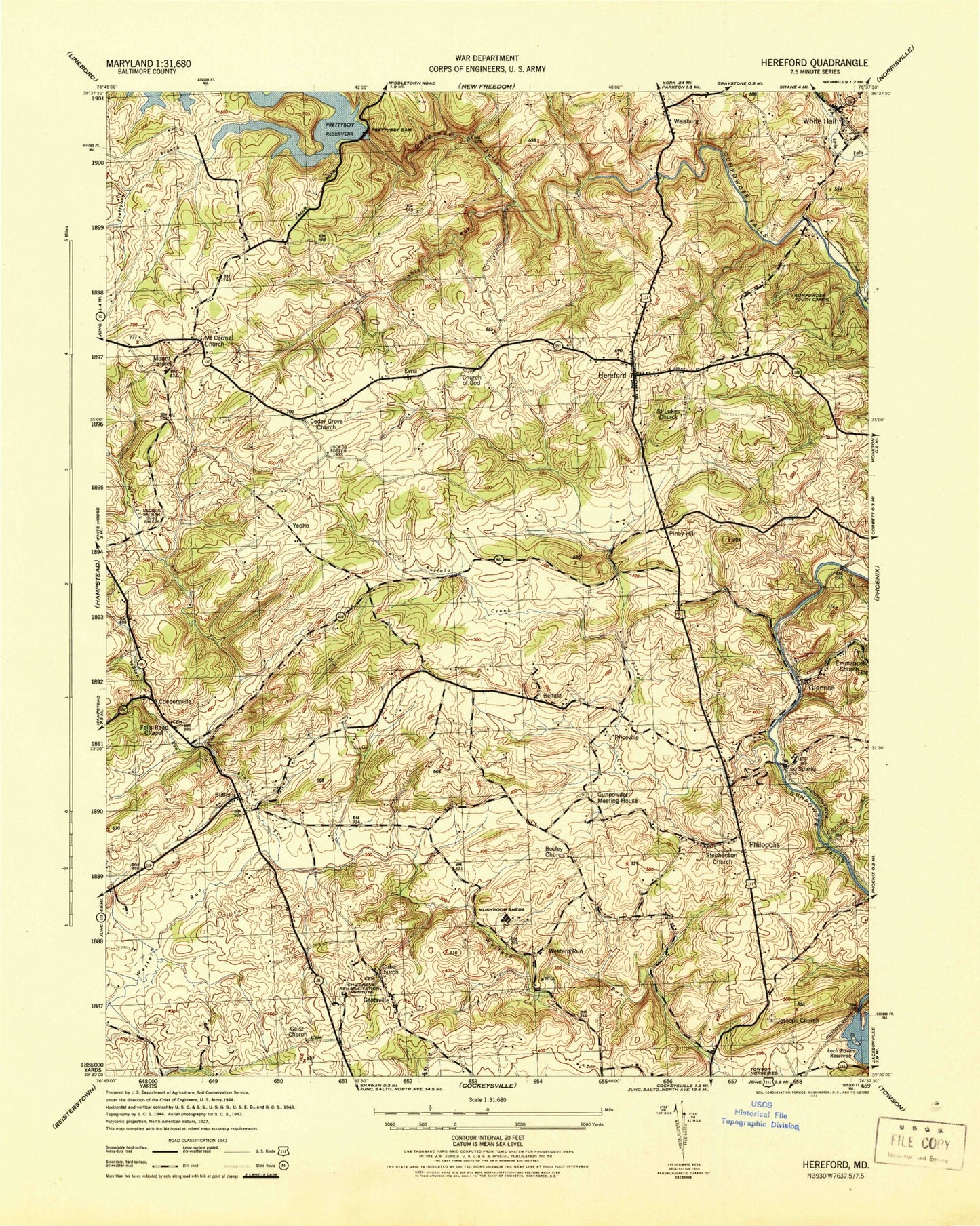Classic USGS Hereford Maryland 7.5'x7.5' Topo Map Image