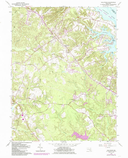 Classic USGS Hollywood Maryland 7.5'x7.5' Topo Map Image